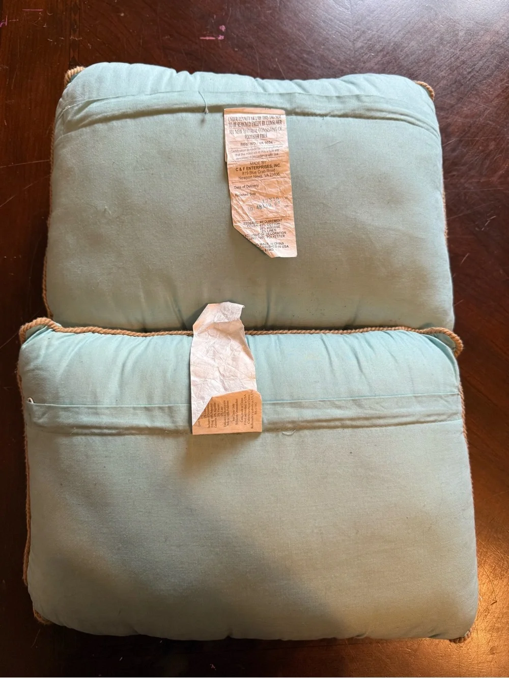 Coastal Embroidered Coral Throw Pillow Pair in Light Blue and Cream